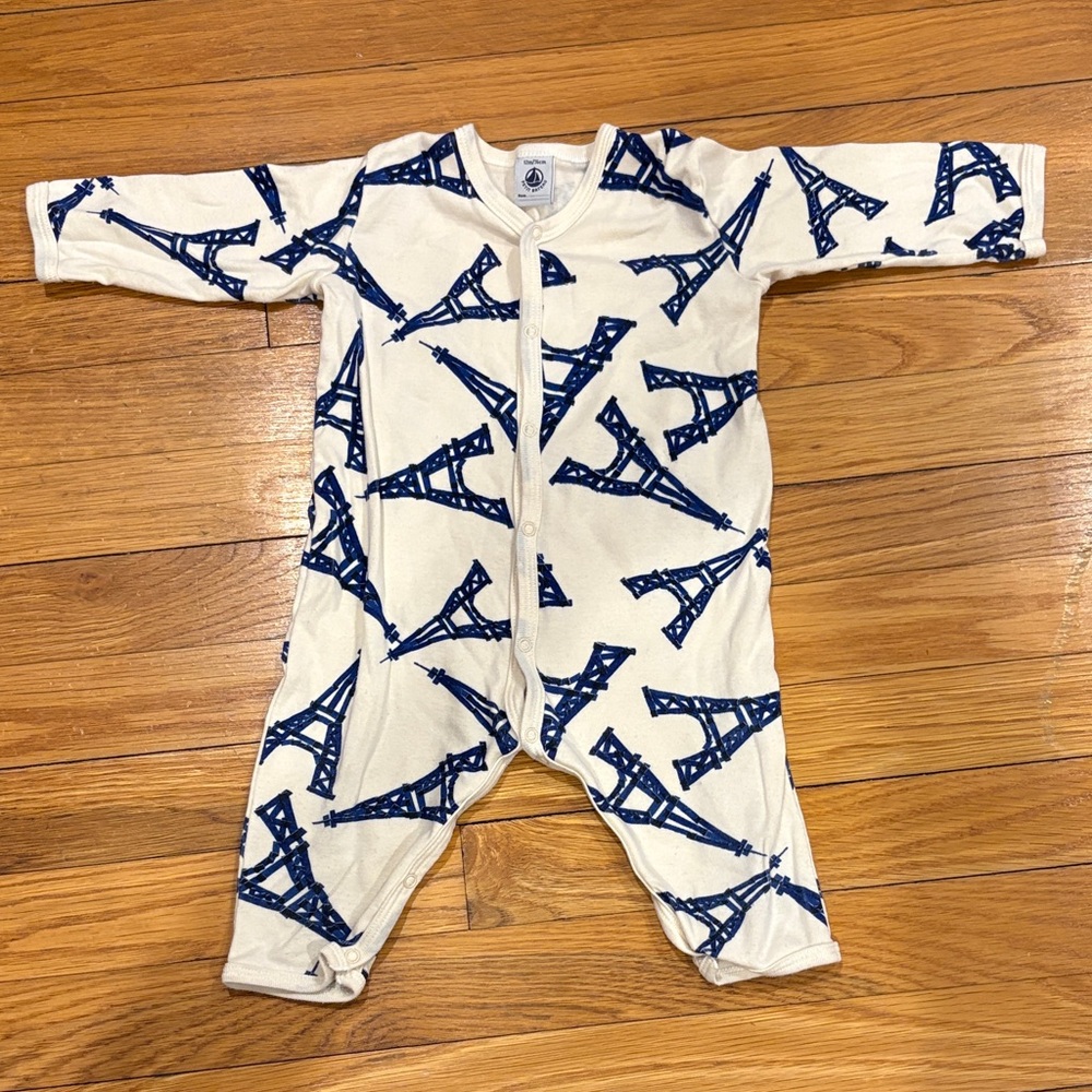 Petit Bateau Cream and Blue Eiffel Tower Kids Footie